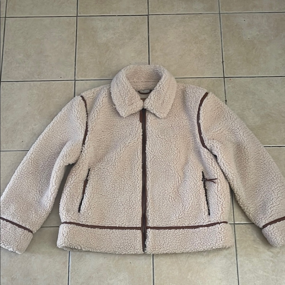 BearPaw Cream and Brown Teddy Jacket with Plush Texture